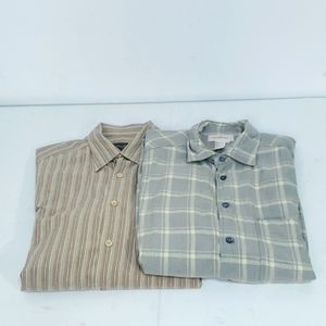 Ermenegildo Zegna Button Down Shirt Men L Lot of 2 Striped Plaid Made In Italy